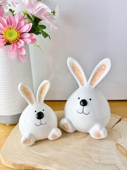 White ceramic sitting bunnys - 2 sizes