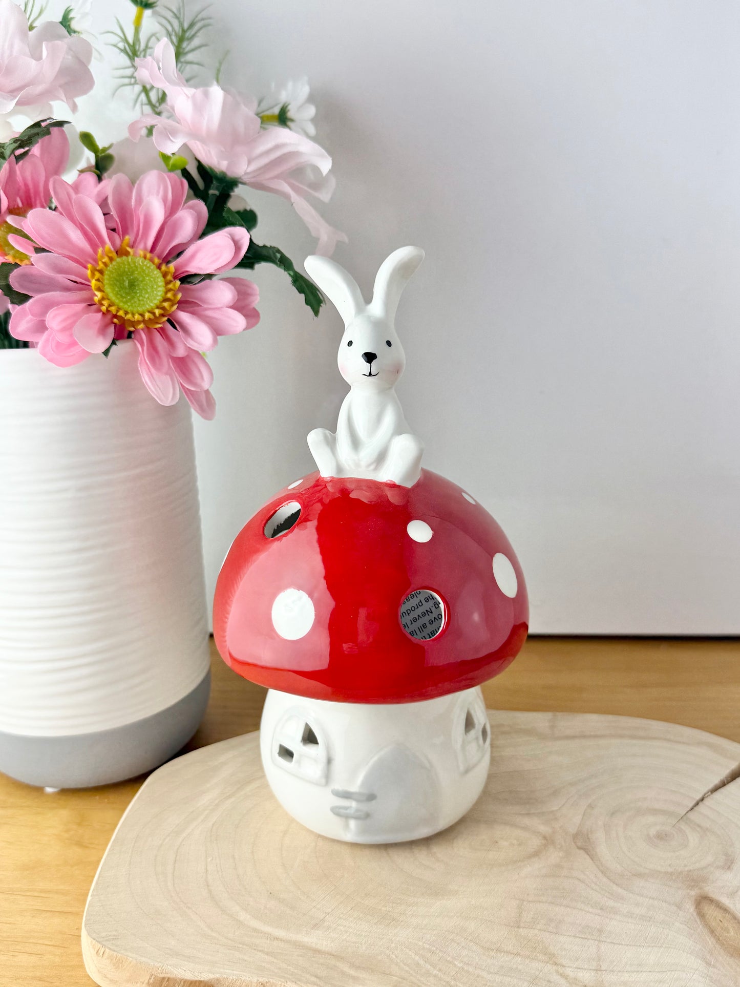 Red & White Mushroom T-Light Holder with bunny