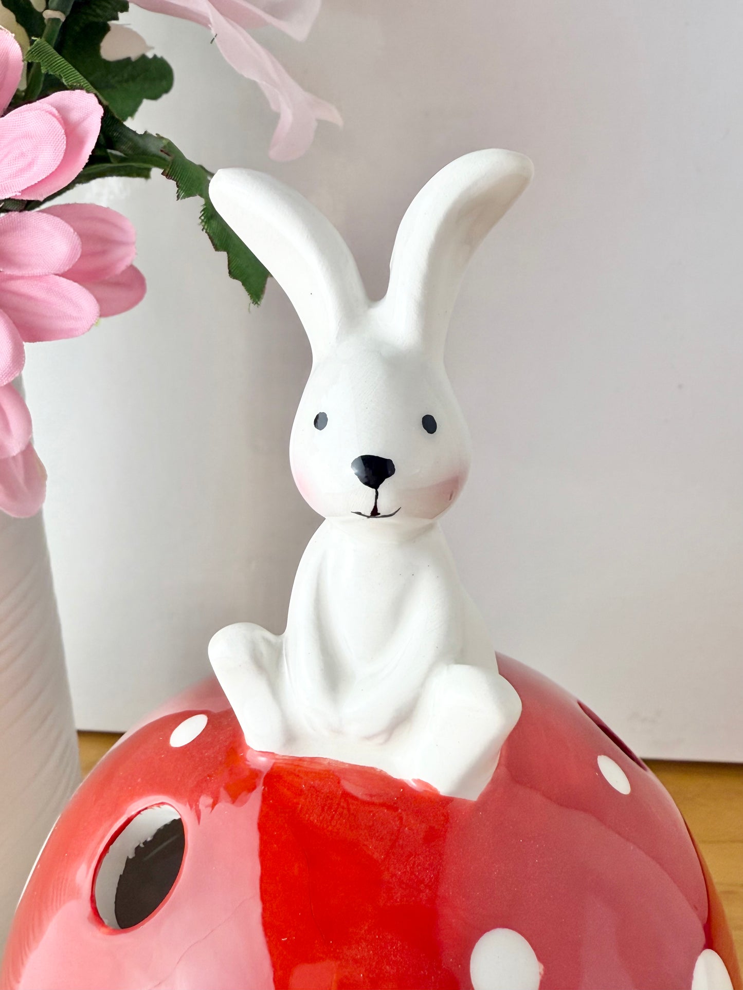 Red & White Mushroom T-Light Holder with bunny