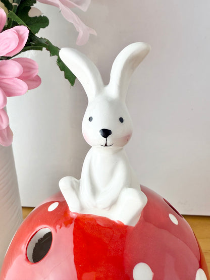 Red & White Mushroom T-Light Holder with bunny