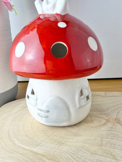 Red & White Mushroom T-Light Holder with bunny