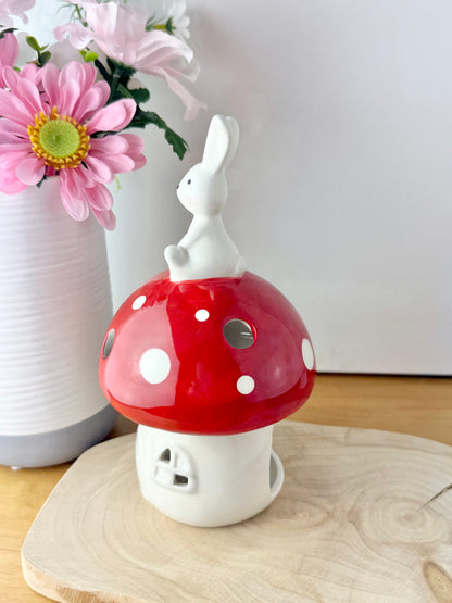 Red & White Mushroom T-Light Holder with bunny