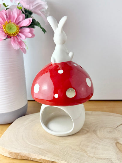 Red & White Mushroom T-Light Holder with bunny