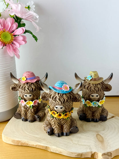 Highland Cows with Flowers