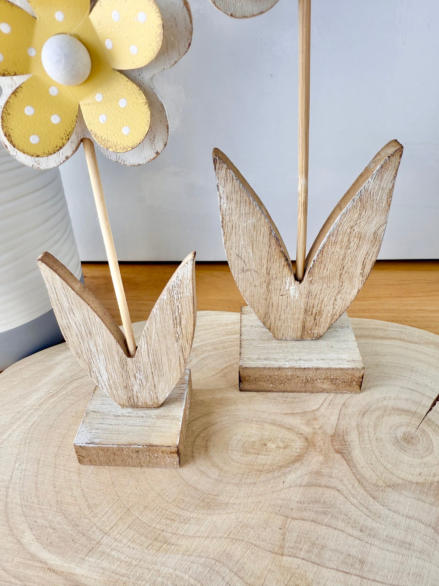 Wood & Metal Flowers - Pair