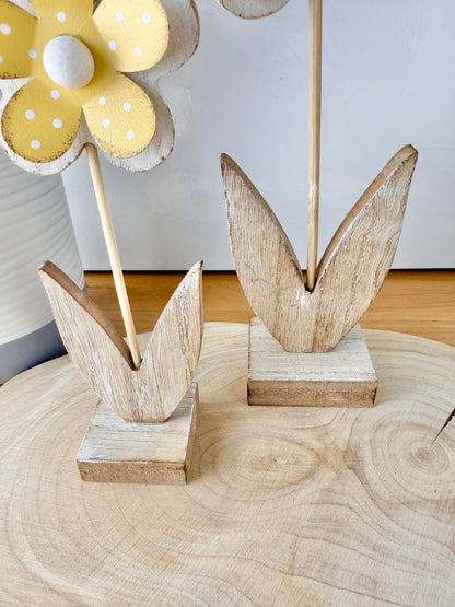 Wood & Metal Flowers - Pair