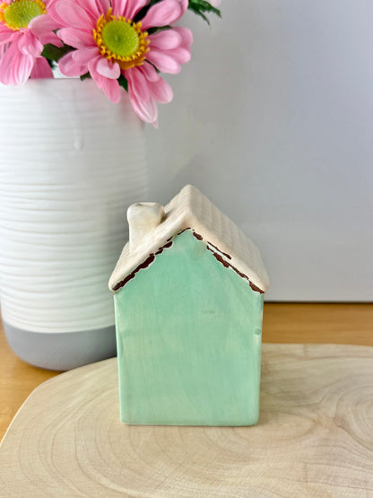 Light up turquoise ceramic Flower House
