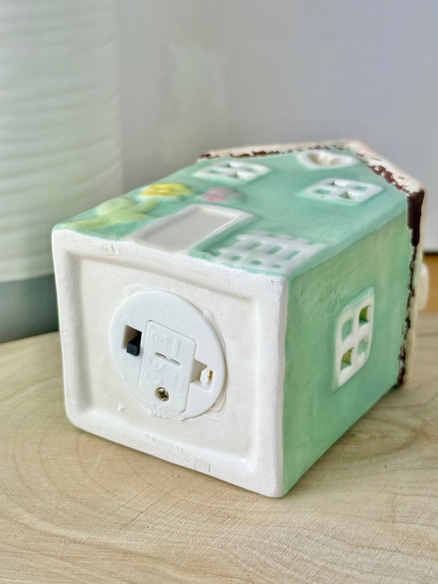 Light up turquoise ceramic Flower House