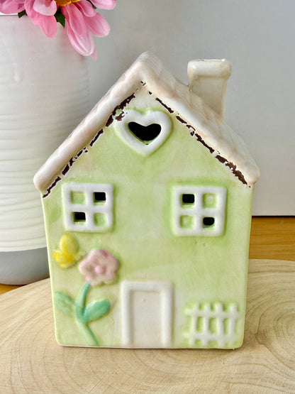 Light up pale green ceramic Flower House