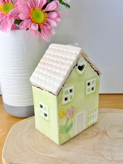 Light up pale green ceramic Flower House