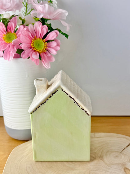 Light up pale green ceramic Flower House