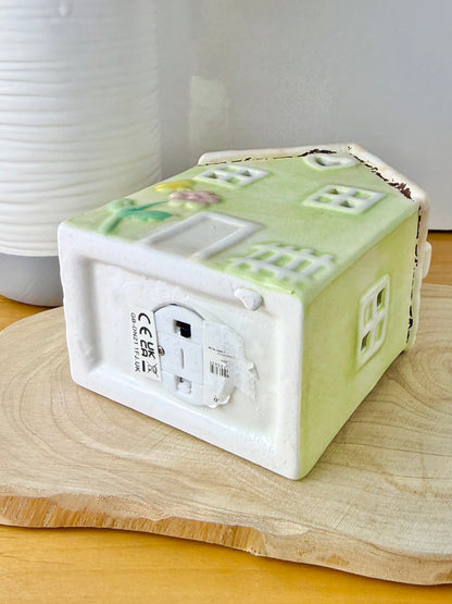 Light up pale green ceramic Flower House