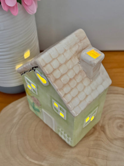 Light up pale green ceramic Flower House