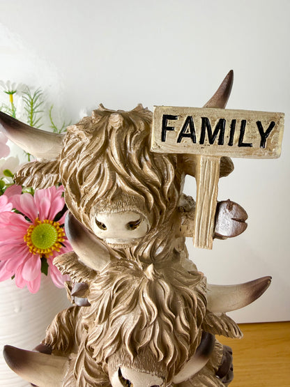 Family Trio of Highland Cows Statue