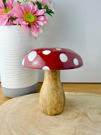 Wooden Mushroom - Red & white Polka dot - 2 sizes