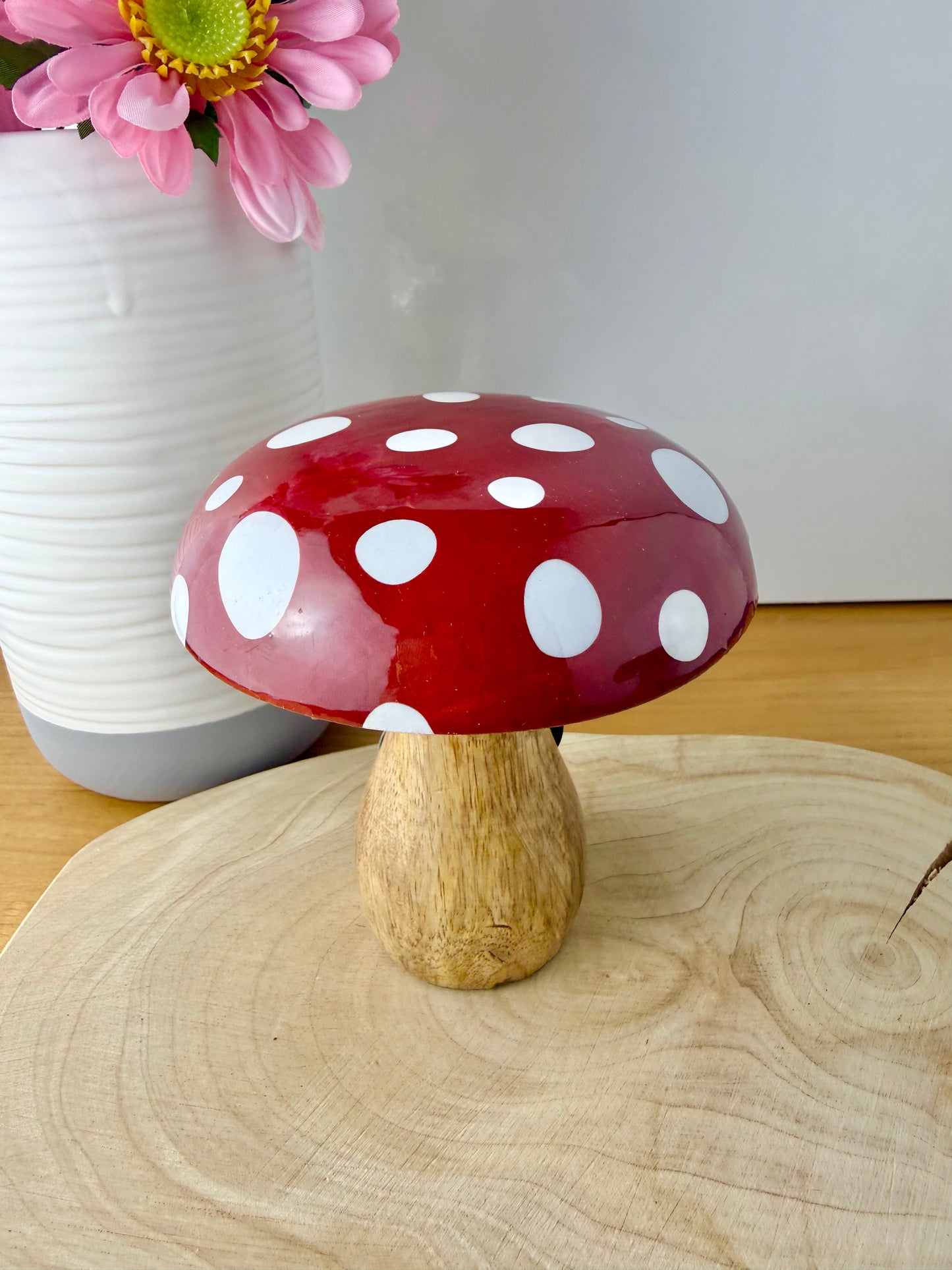 Wooden Mushroom - Red & white Polka dot - 2 sizes