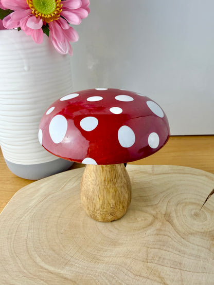 Wooden Mushroom - Red & white Polka dot - 2 sizes