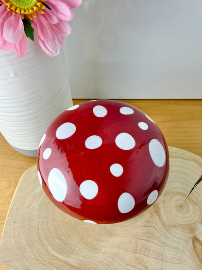 Wooden Mushroom - Red & white Polka dot - 2 sizes