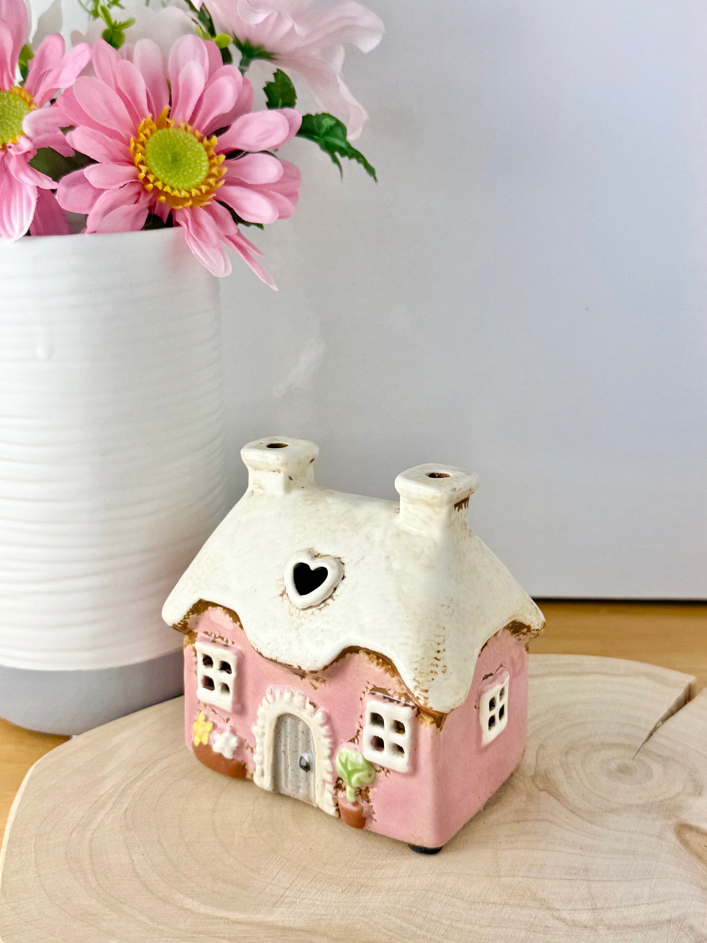 Village Pottery Pink mini heart Cottage Tea Light Holder
