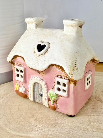 Village Pottery Pink mini heart Cottage Tea Light Holder