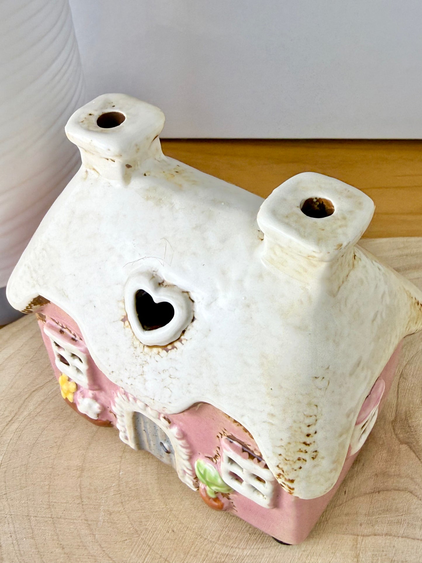 Village Pottery Pink mini heart Cottage Tea Light Holder