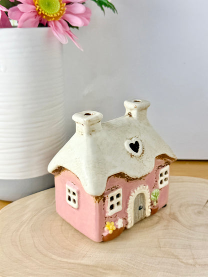 Village Pottery Pink mini heart Cottage Tea Light Holder