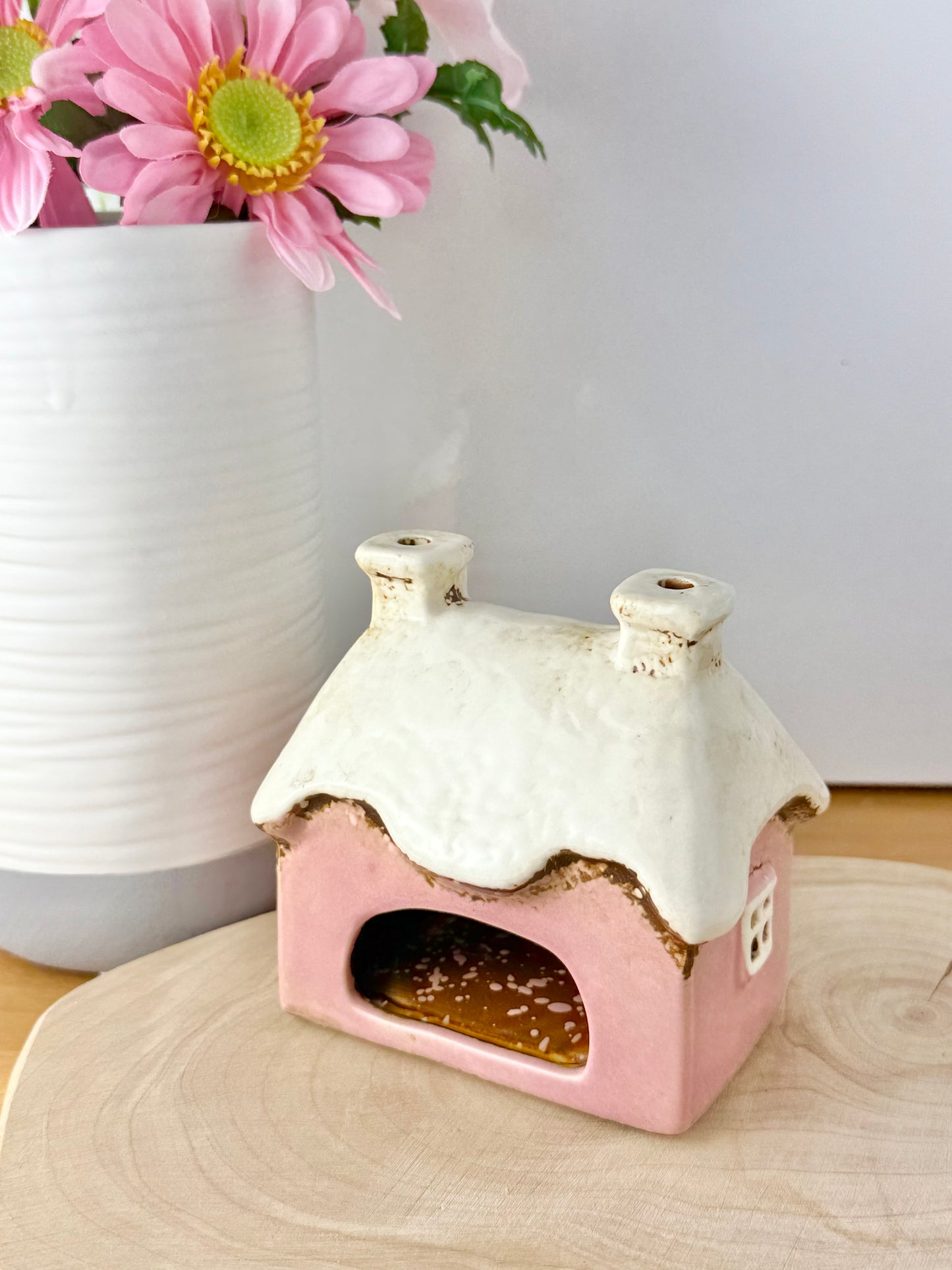 Village Pottery Pink mini heart Cottage Tea Light Holder