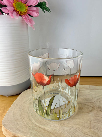 Red Tulip Glass T-Light Jar