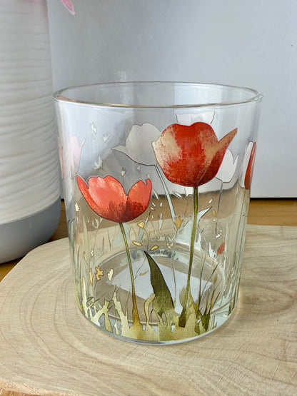Red Tulip Glass T-Light Jar