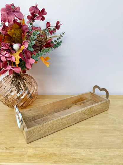 Wooden Trays with Silver heart handles - 2 sizes