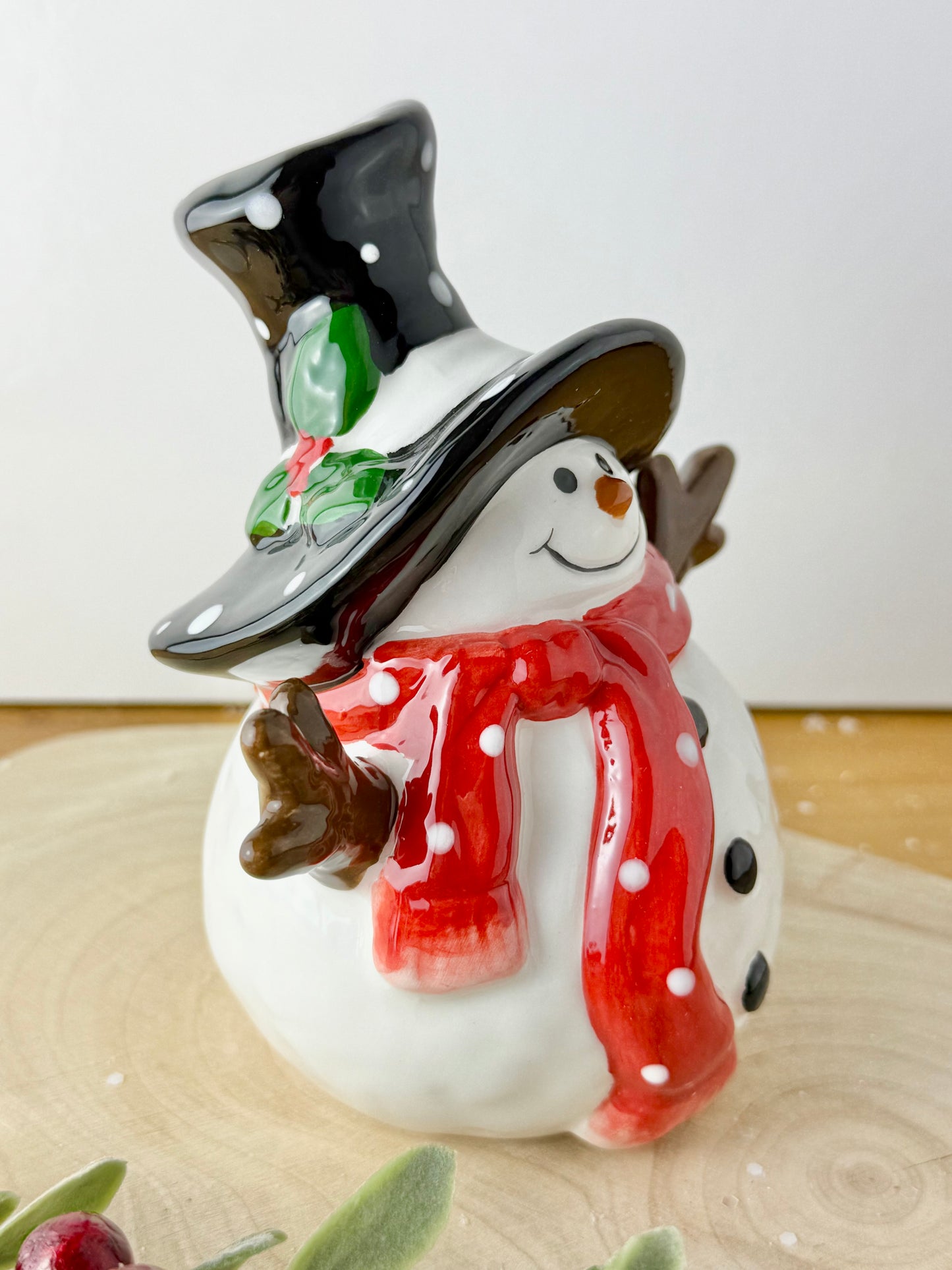 Jolly Ceramic Snowman with Black Polka dot hat - 3 sizes