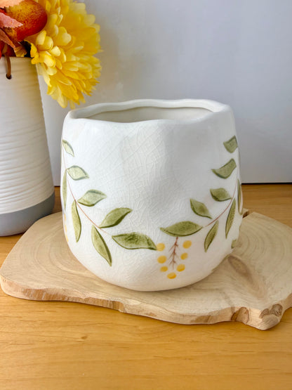 Hand Painted Green Leaf Round Planter