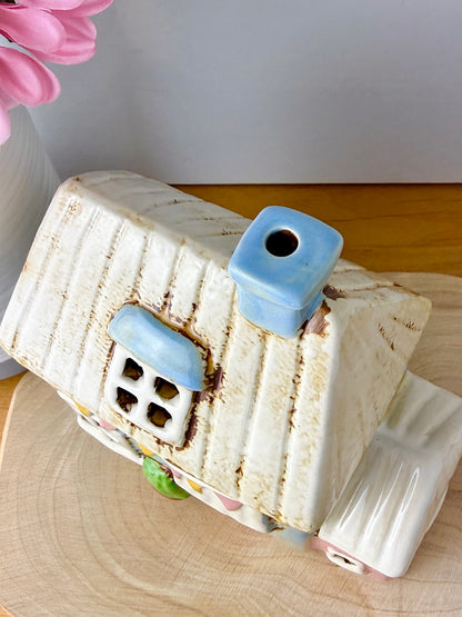Village Pottery Blue Garden Cottage Tea Light Holder