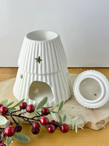 Ceramic Cream Christmas Tree T-light Holder