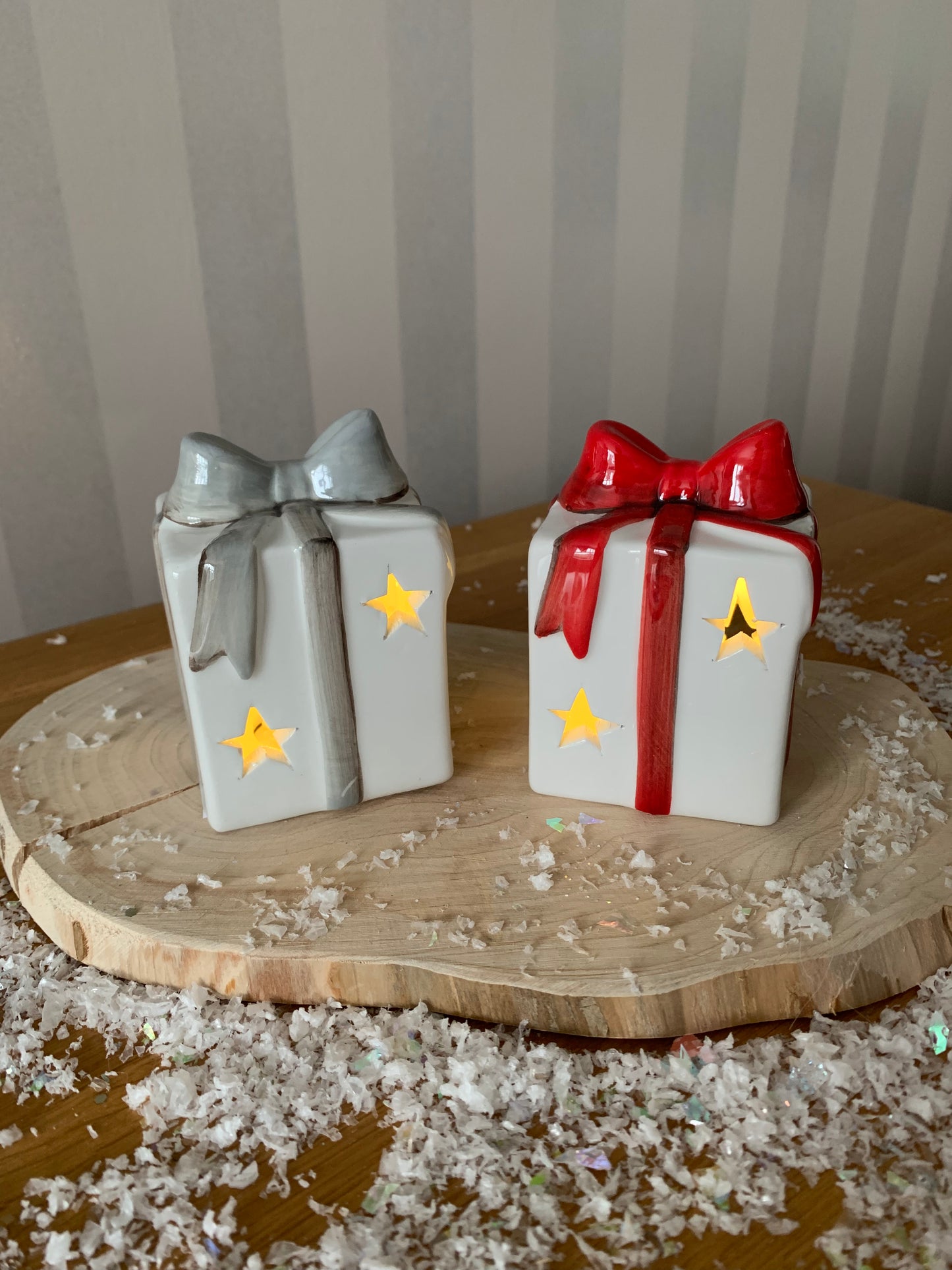 Grey & White Christmas LED Parcel - Small & Large