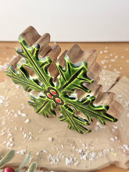 Wood & Enamel Holly Decoration