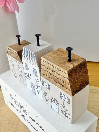 Gracefully Gifted Wooden Triple House Block - Little Homes come Big Memories