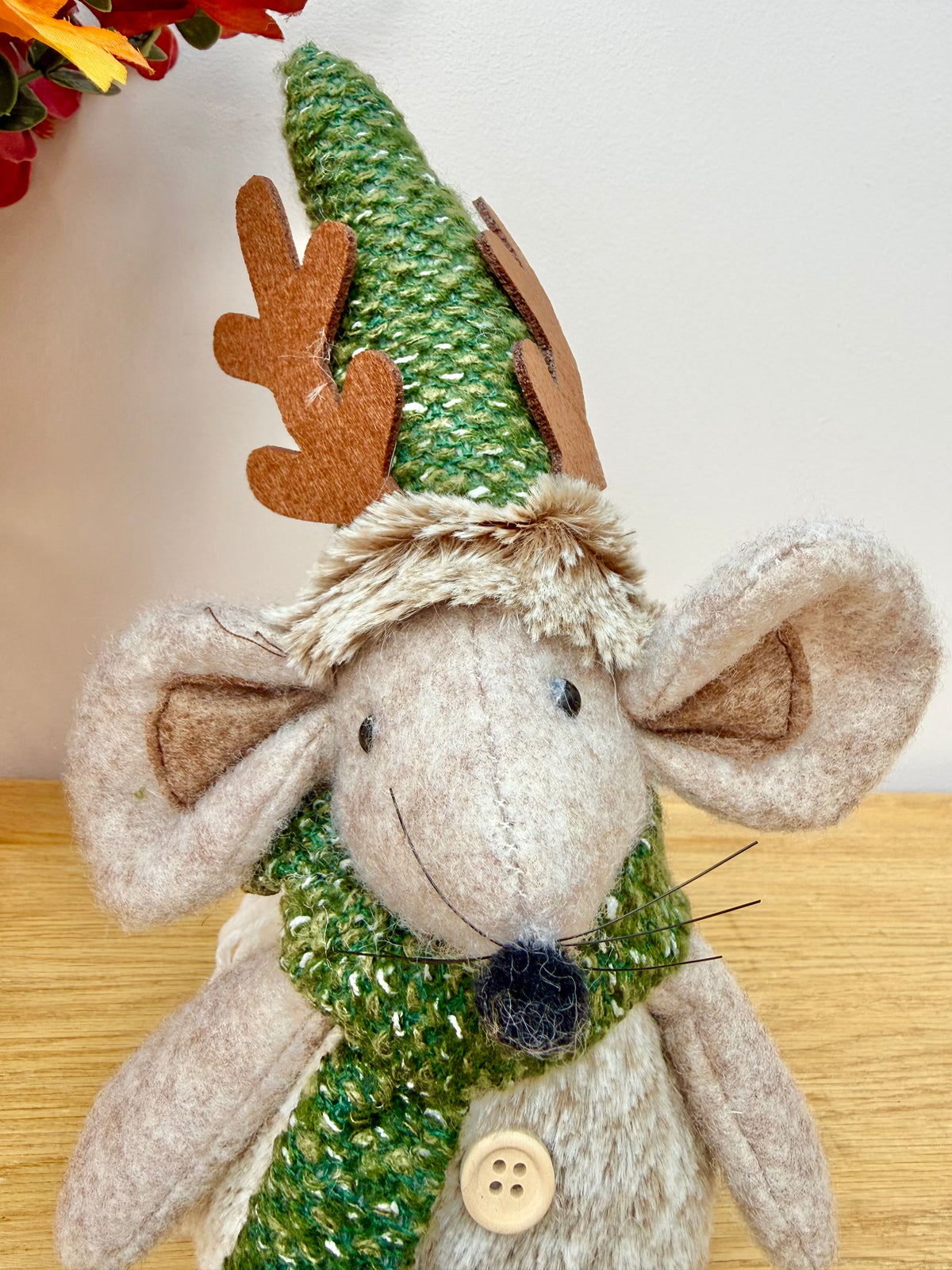 Christmas Fabric Mouse with Antlers - Standing or Sitting