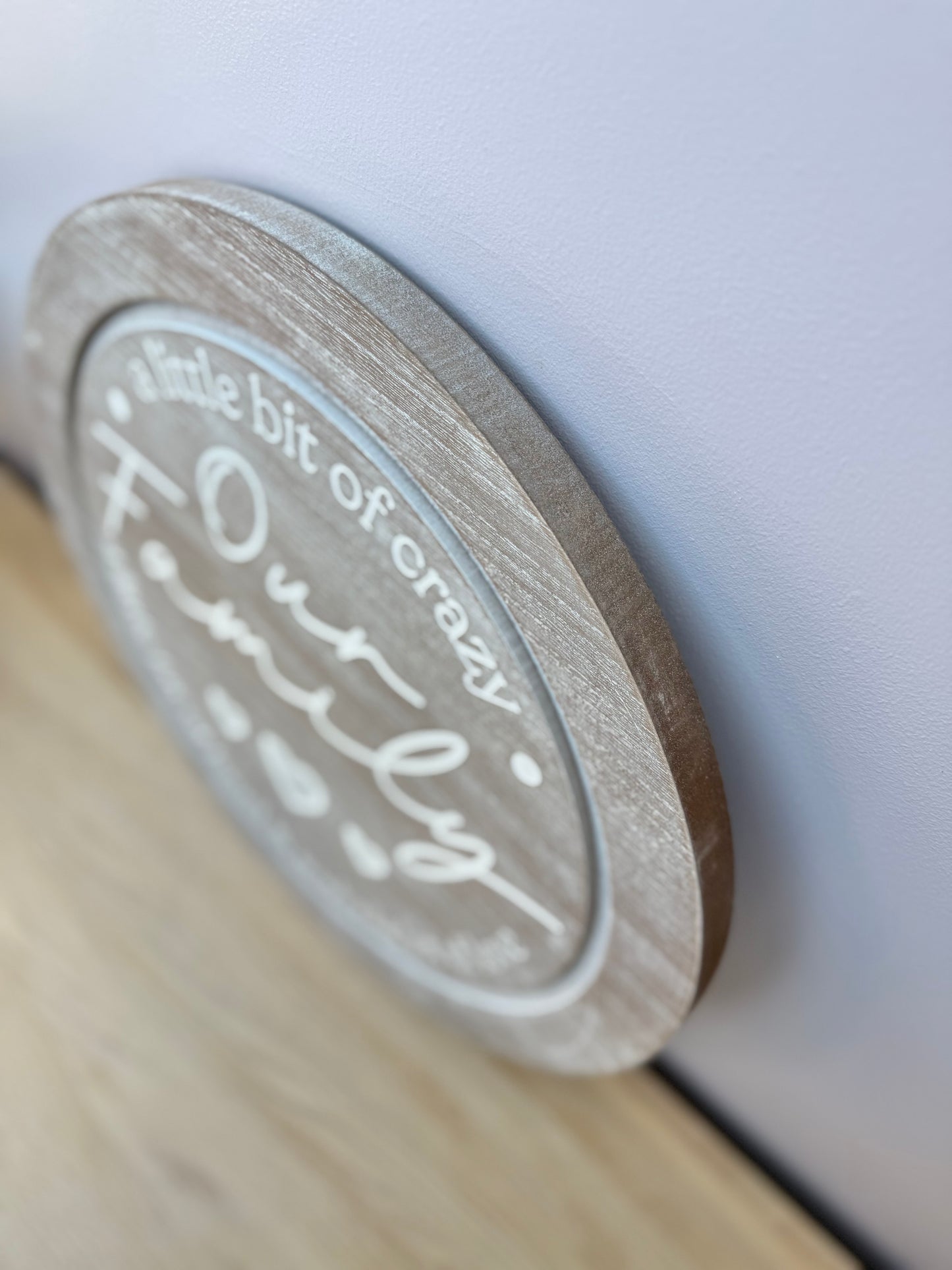 Our Family round sign - natural wood
