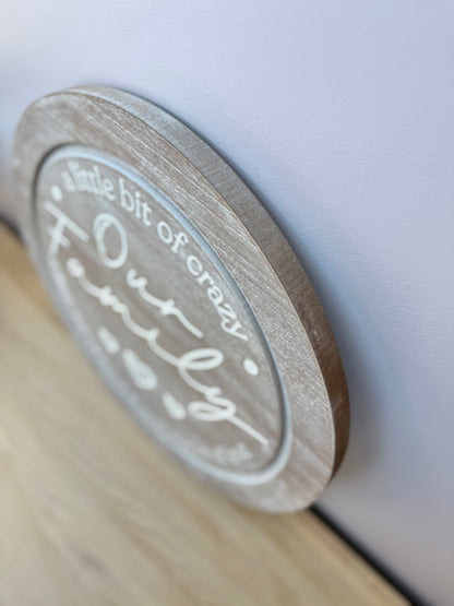 Our Family round sign - natural wood