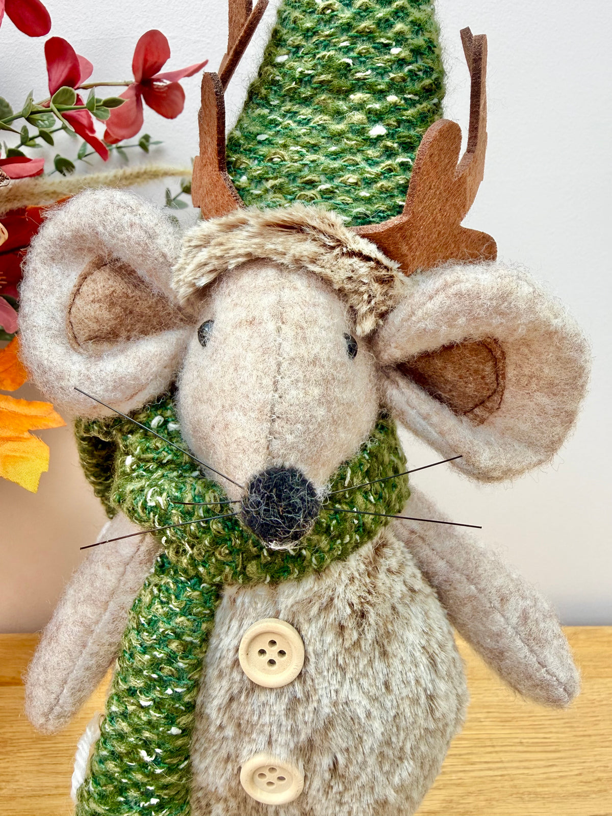 Christmas Fabric Mouse with Antlers - Standing or Sitting
