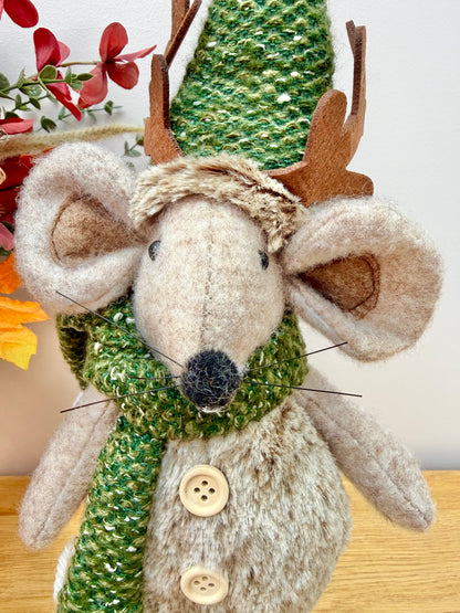 Christmas Fabric Mouse with Antlers - Standing or Sitting