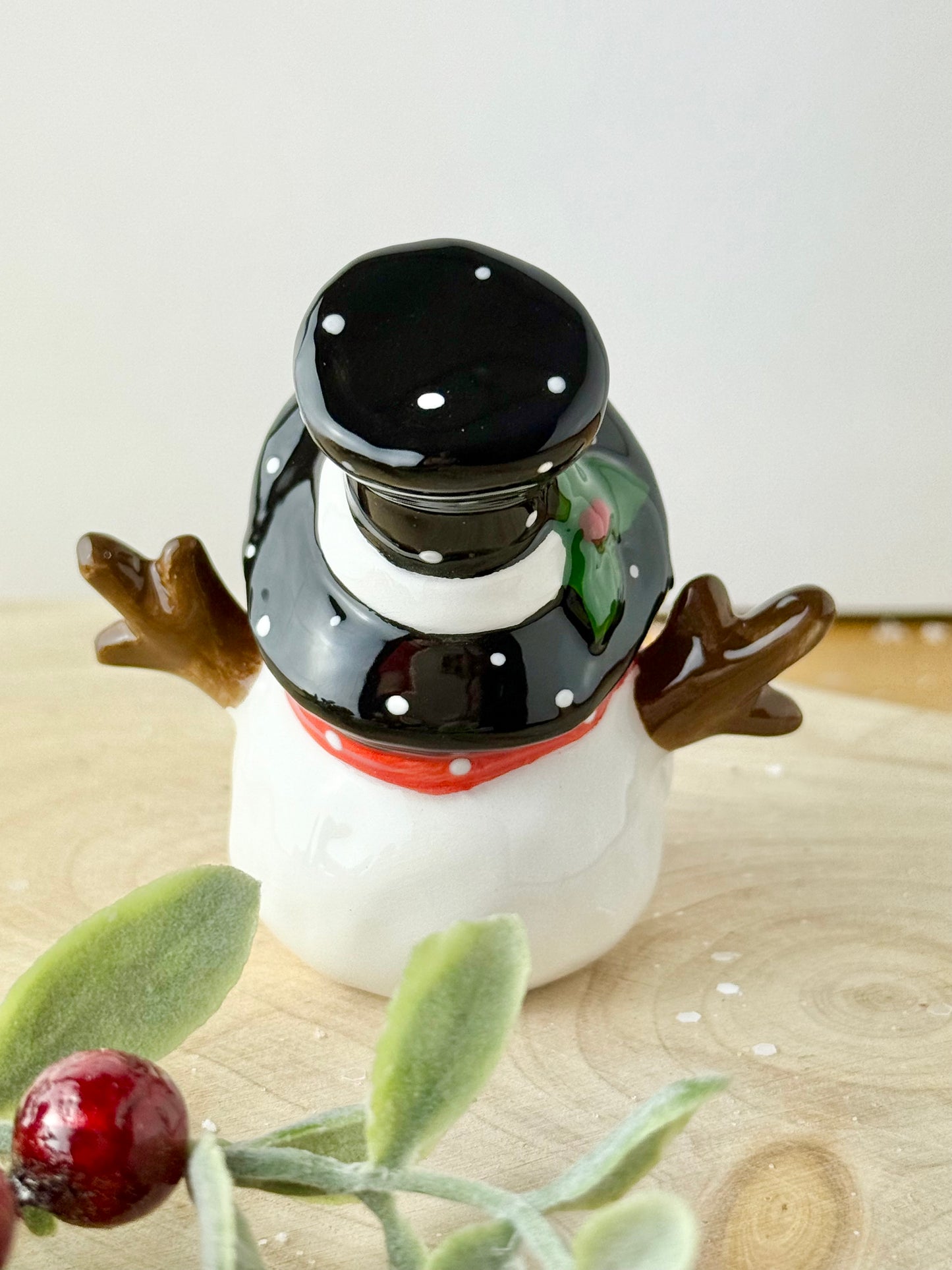 Jolly Ceramic Snowman with Black Polka dot hat - 3 sizes