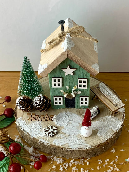 Christmas Cottage - Green with Snowman