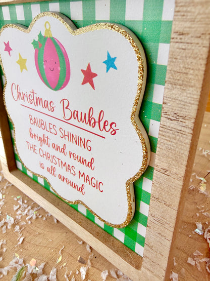 Festive Fun green & white novelty wooden easel signs