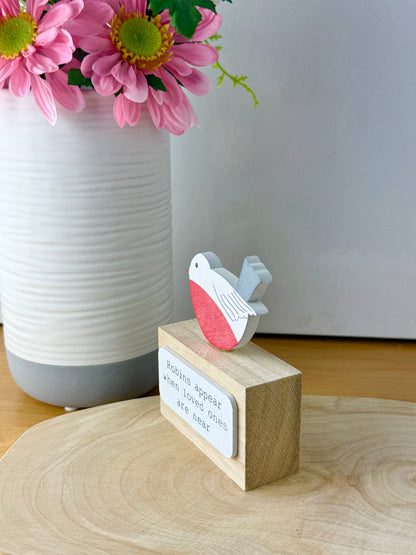 Robins appear wooden block sign