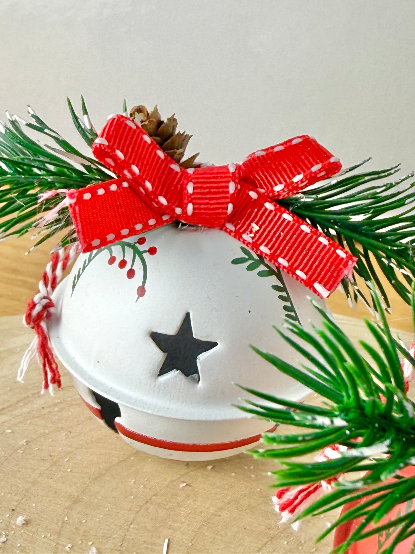Red & White Christmas Bells - Set of 3