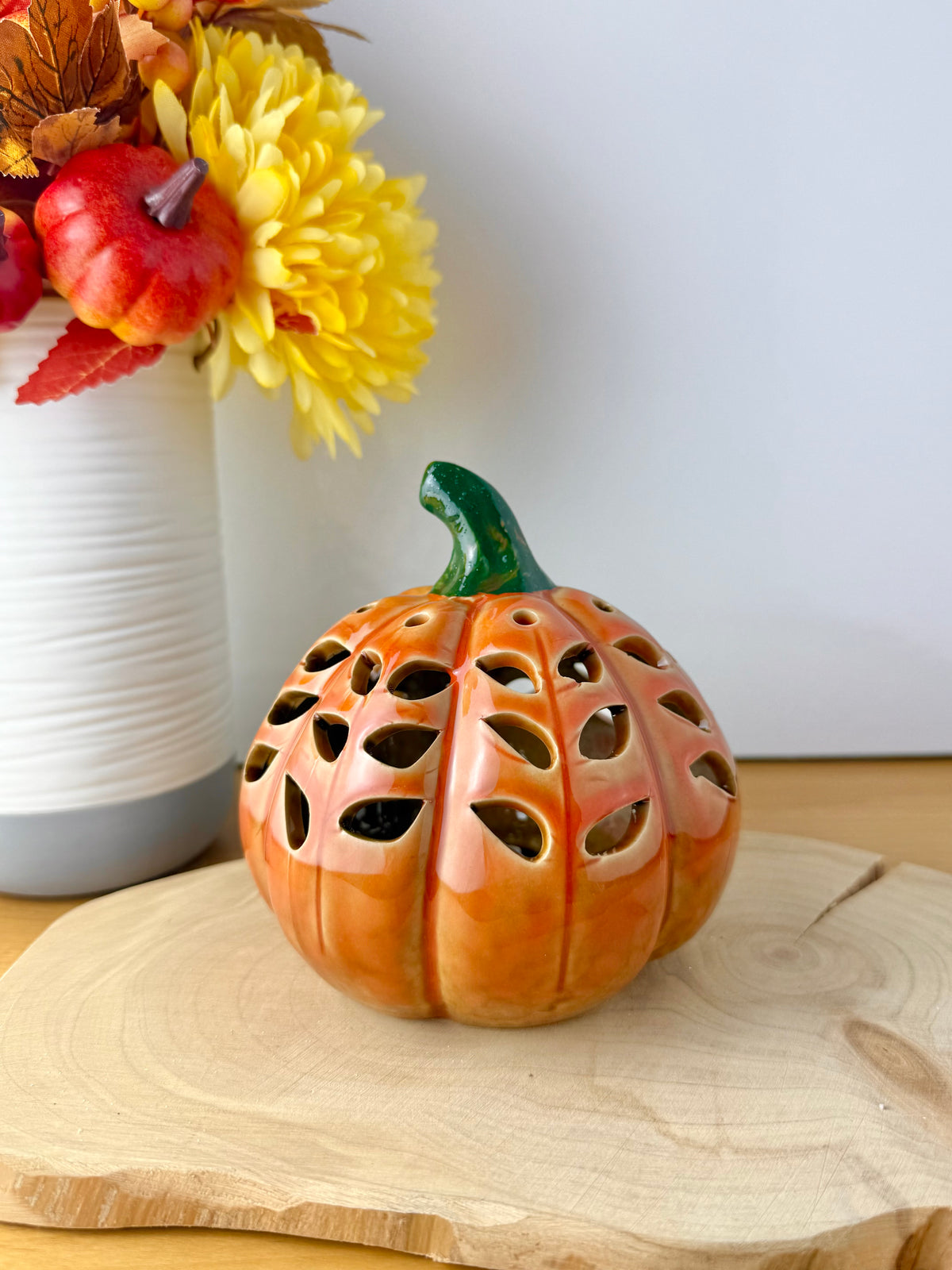 Light Up Orange pumpkin with cutout leaves