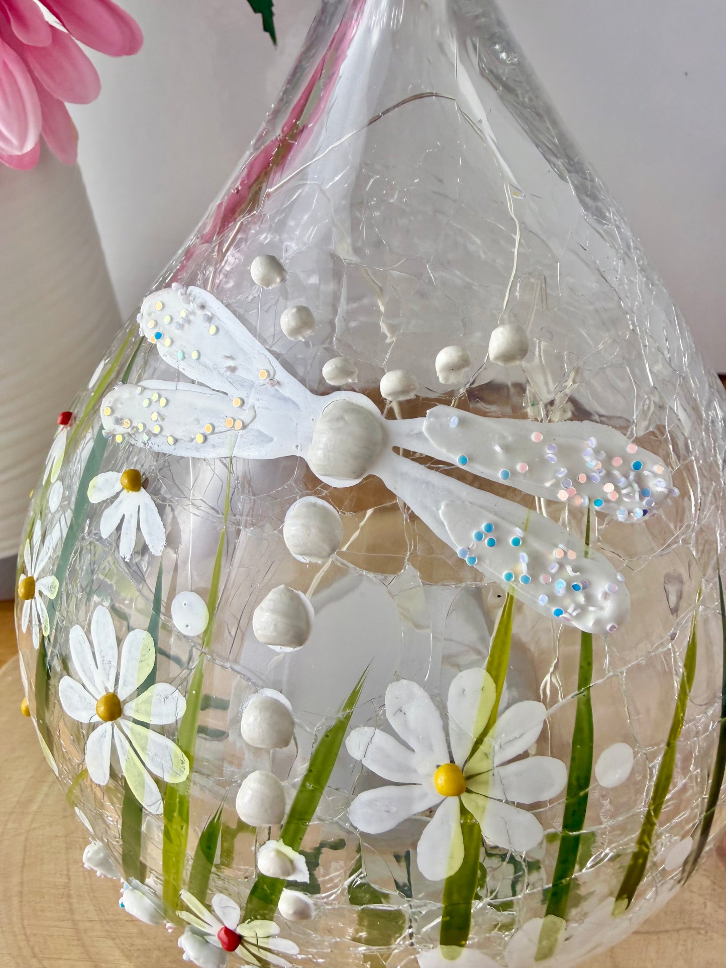 Blossom and Bloom hand painted Dragonfly glass teardrop with LED lights