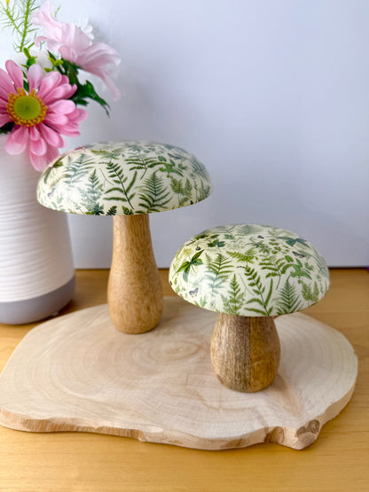 Wooden Mushroom - Green Ferns  - 2 sizes